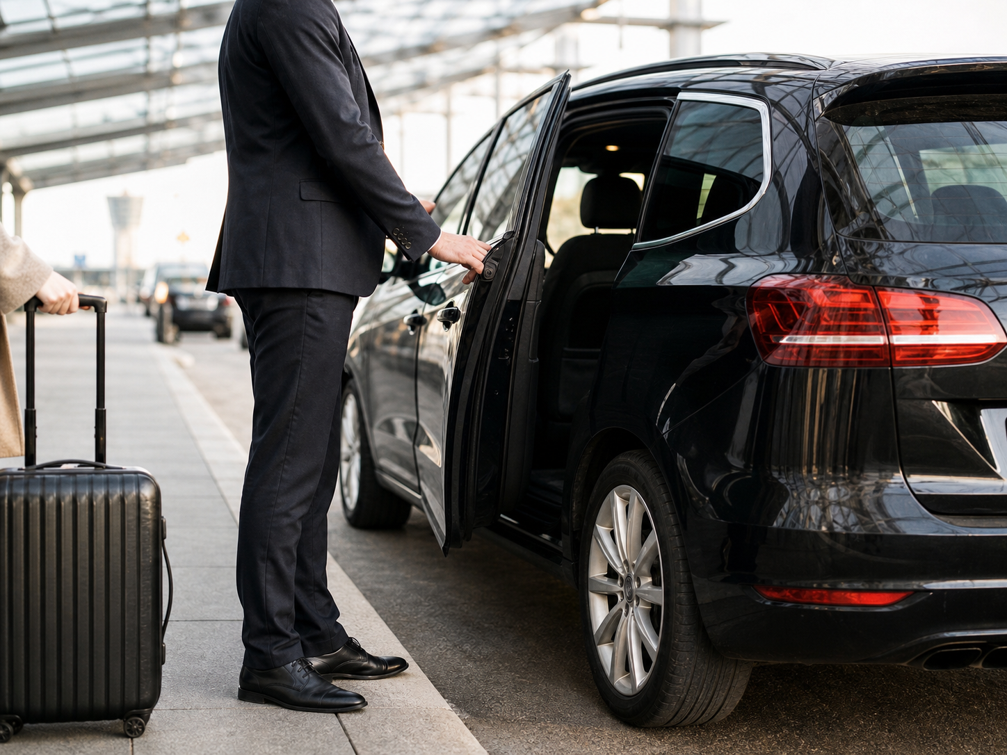 Professionele taxi bij een airport-transfer met bagage